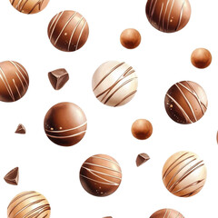 Watercolor seamless pattern featuring chocolate balls, isolated on a white background, displaying artistic designs with rich brown hues. cutout png