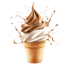 Watercolor-style soft serve chocolate ice cream, isolated on a white background, illustrated with soft brush strokes that accentuate its creamy texture. cutout png