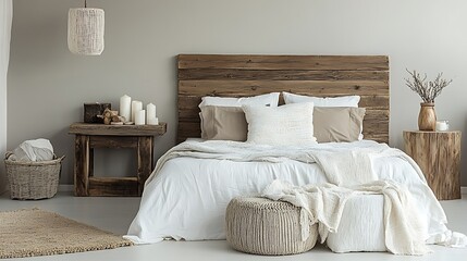 Modern Bedroom Interior Design with White Bedding and Wooden Accents