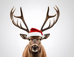 Santa Claus Reindeer wearing Red Hat, Christian, Happy New Year, white background