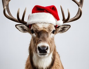 Santa Claus Reindeer wearing Red Hat, Christian, Happy New Year, white background