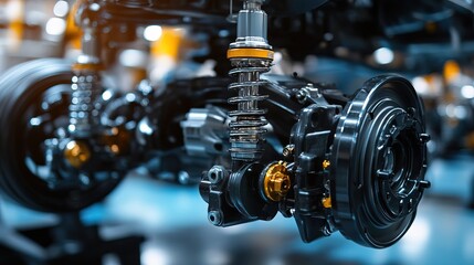 Fototapeta premium Car suspension. pictures showing the structural details of auto spare parts 