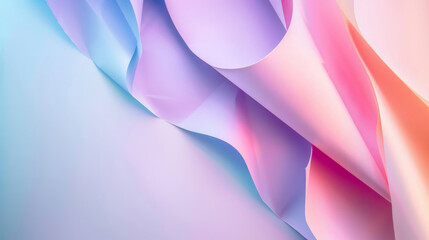 Soft pastel waves of colored paper create an abstract background in soothing tones, ideal for design projects or creative presentations