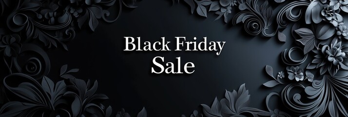 Elegant Black Friday Sale Banner with Chic Black Paper-Cut Lace Borders and Bold Typography