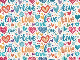Seamless Love Lettering Pattern for Textile Print and Gift Card Design - Vector Fabric Texture Ideal for Wallpaper, Wrapping Paper, and Flat Design PNG