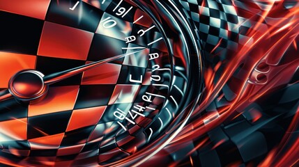 Close-up of a Red and Black Checkered Speedometer with a Reflective Needle