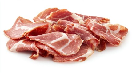 Obraz premium Slices of Isolated Prosciutto on White Background