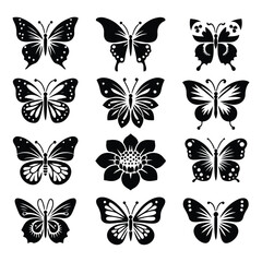 Obraz premium create a sillhouette butterfly victor set icon on white background