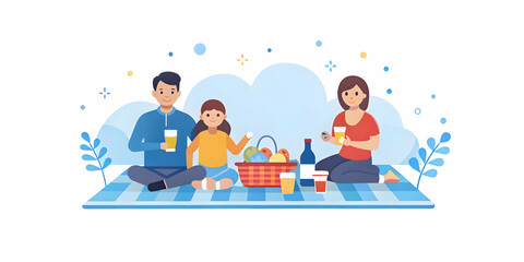 Family Enjoying Outdoor Picnic in a Beautiful Bokeh Nature Background Perfect for Relaxed Weekend Atmosphere with Ample Copy Space for Promotions