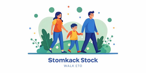 Fototapeta premium Family Strolling Through Park on Calm Weekend Afternoon with Soft Bokeh Green Background Enhancing Natural Atmosphere and Text Space
