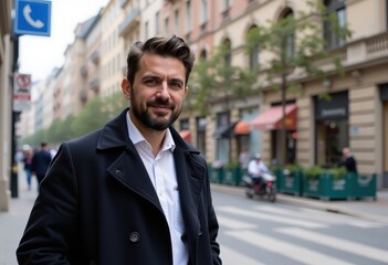 Naklejka premium man walking in the city
