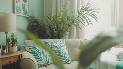 Decorating a Living Room with Tropical Plants and Pillows - Modern Interior Design Ideas