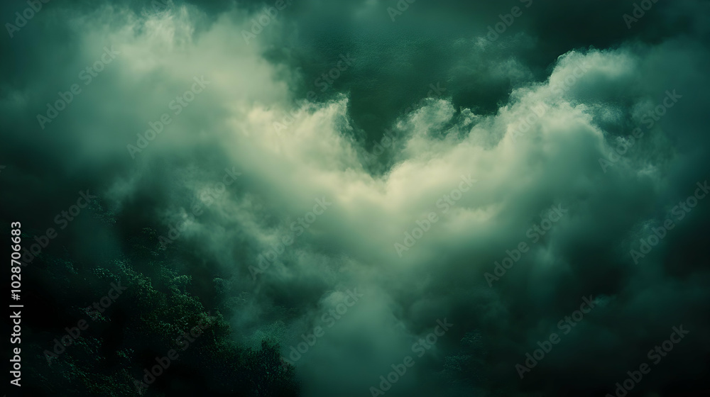 Poster dark, moody clouds form a mysterious shape in the sky.