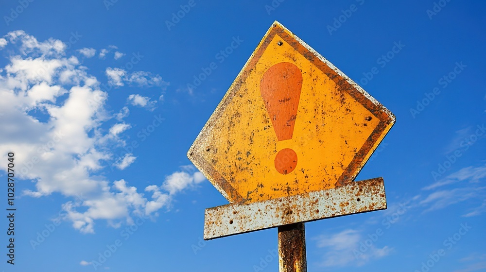Poster warning sign displaying an exclamation mark for alerting of potential danger