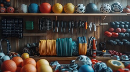 Skipping rope and other sporting goods are displayed 