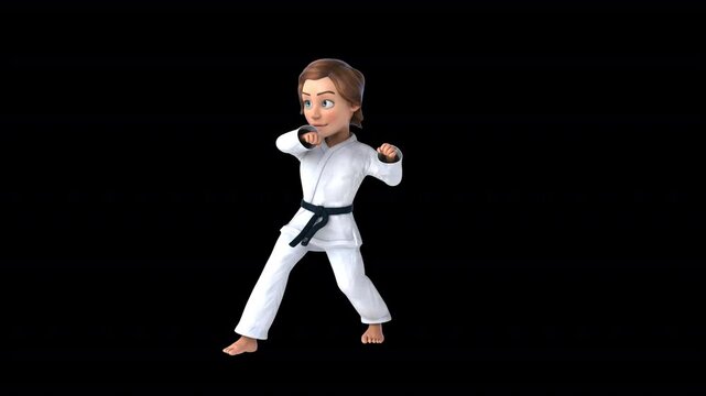 Fun 3D cartoon karateka girl doing a jodan age uke (with alpha channel)