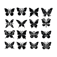 create a sillhouette butterfly victor set icon on white background