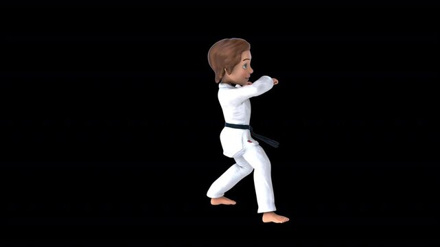 Fun 3D cartoon karateka girl doing a jodan age uke (with alpha channel)