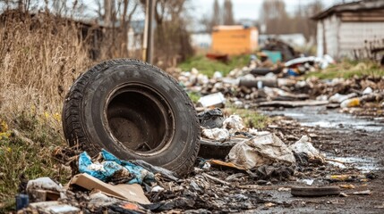 Obraz premium Discarded Tire in a Wasteland