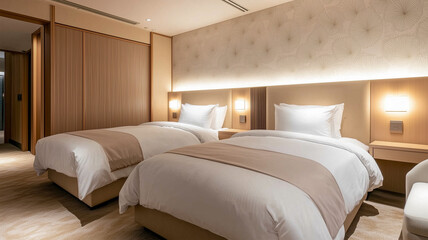 モダンな和風ホテルのツインルーム