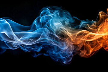 A smooth, flowing wave of smoke in blue and orange colors.