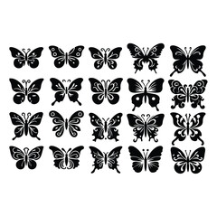 create a sillhouette butterfly victor set icon on white background