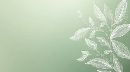 Naklejka premium Abstract green background with white leaves on the right side.