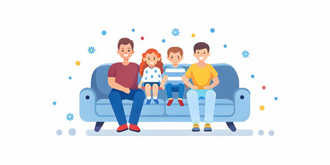 Candid Family Relaxing on Sofa with White Background - A Comforting Moment of Togetherness and Serenity in Stock Photography