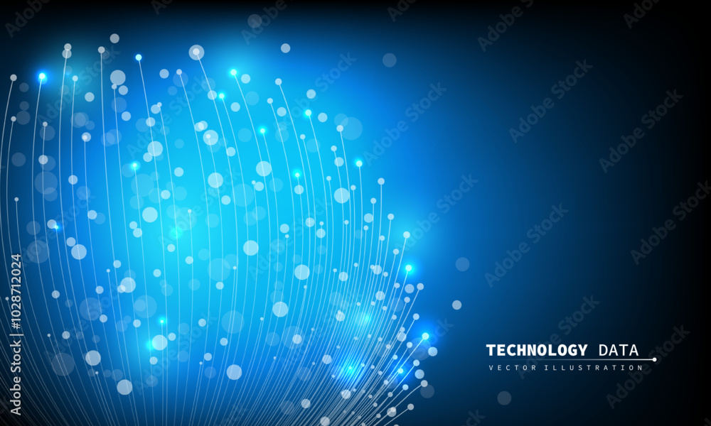 Poster technology blue data fiber obtic lines curve connect communication background vector