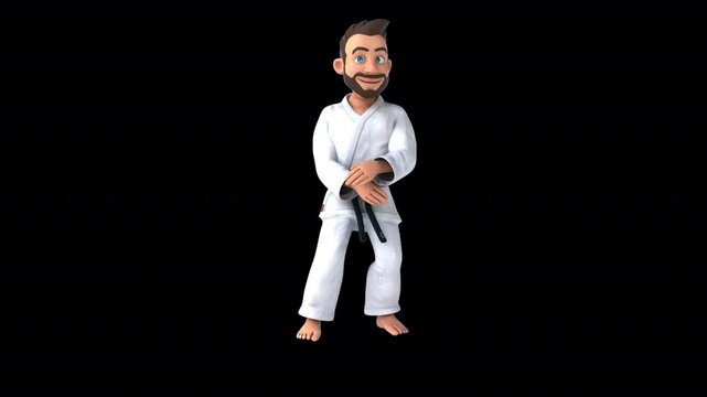 Fun 3D cartoon karateka doing a shuto uke (with alpha channel)