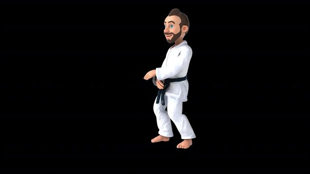 Fun 3D cartoon karateka doing a shuto uke (with alpha channel)