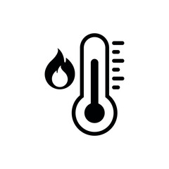 Vector Fire, High Temperature Icon Design on White Background. Hot Weather Black Flat Solid Sign for Web and Packaging Labels. 