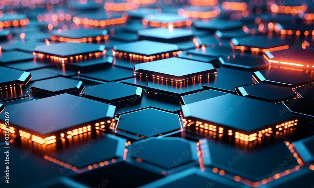 Poster abstract hexagon pattern with glowing lights