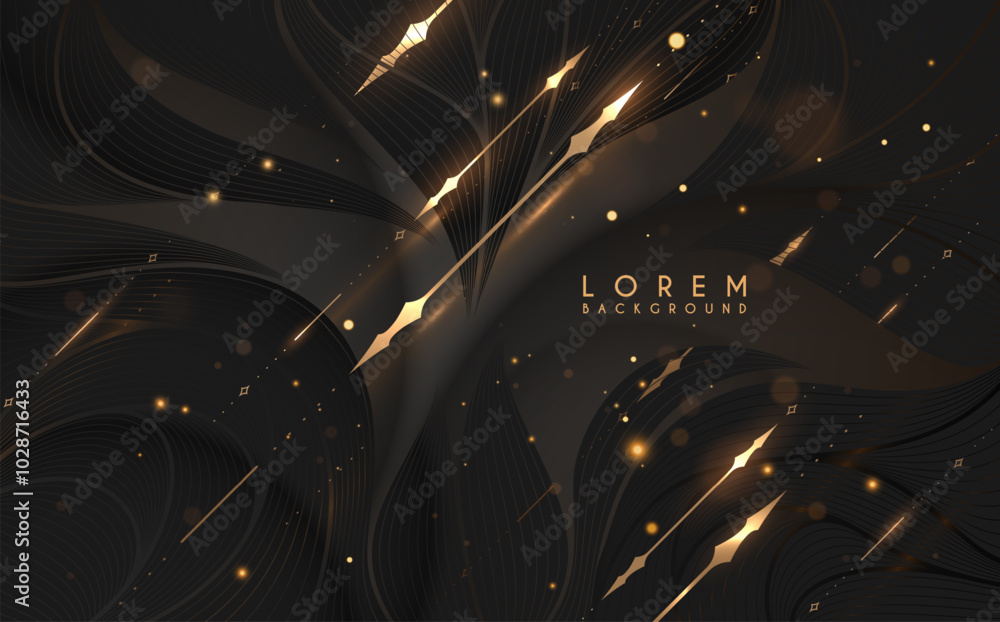 Canvas Prints abstract golden lines on black ornate background