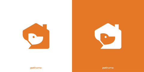 Simple Pet Home logo. Dog and House with Minimalist Style. Pet Shop Logo, Icon, Symbol, Vector, Design Inspiration.