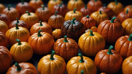 秋の宝石箱：多彩なミニカボチャが織りなす収穫の喜び - ハロウィンを彩る自然の芸術