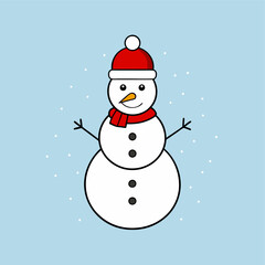Festive Christmas snowman vector with a hat, scarf, and snowflakes, perfect for holiday decor.
