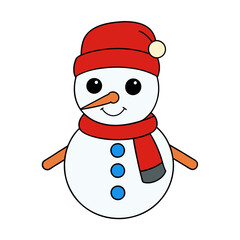 Festive Christmas snowman vector with a hat, scarf, and snowflakes, perfect for holiday decor.