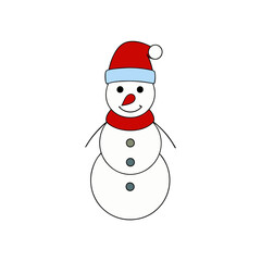 Festive Christmas snowman vector with a hat, scarf, and snowflakes, perfect for holiday decor.