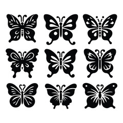 create a sillhouette butterfly victor set icon on white background