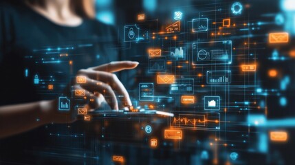 A customer analysis software interface, business professional using digital tools to gain insights