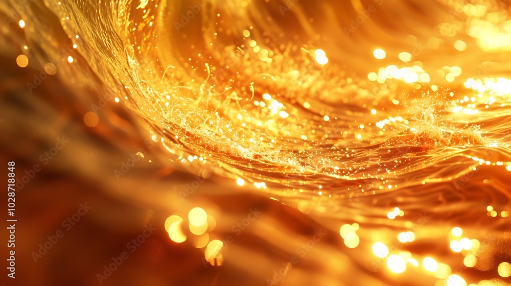 Poster abstract swirl of golden light with bokeh effect.