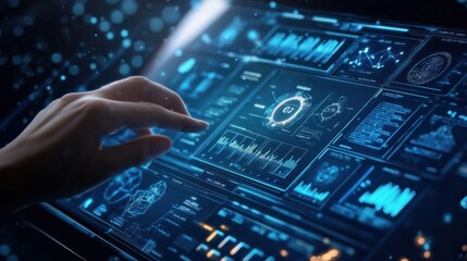 Fototapeta premium A data-driven decision-making process, person using a modern dashboard for business strategy