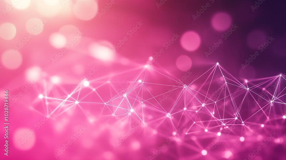 Poster abstract pink background with connecting lines and dots.