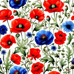 Fototapeta premium poppies and cornflowers pattern
