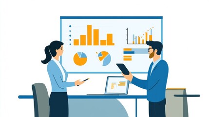 Fototapeta premium Vector illustration of office people: Creating innovative solutions for marketing and content strategy