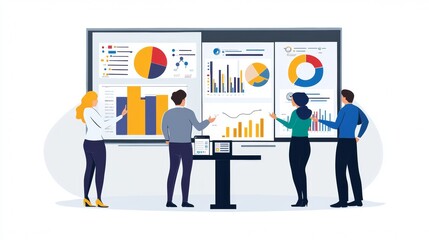 Fototapeta premium Vector illustration of office people: Analyzing market trends and crafting digital marketing strategies