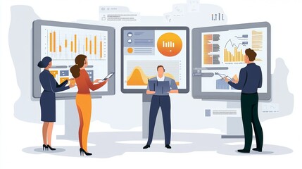 Fototapeta premium Vector illustration of office people: Creating strategic content with a focus on business analytics