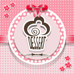 round label for sweet dessert with cupcake vector