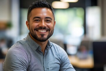 Obraz premium Confident professional in office environment smiling at camera, Generative AI